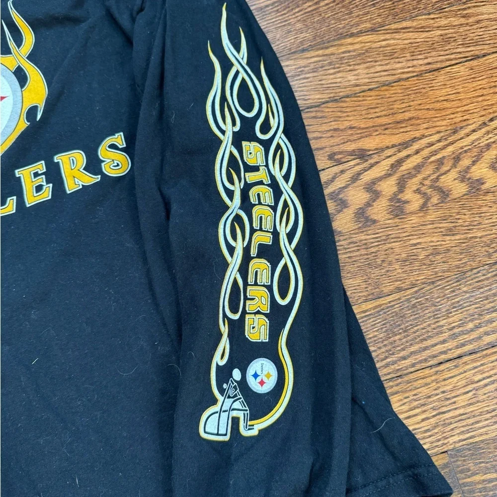 Pittsburgh Steelers Long Sleeve Shirt Mens Large Black NFL Flame Graphic Tee